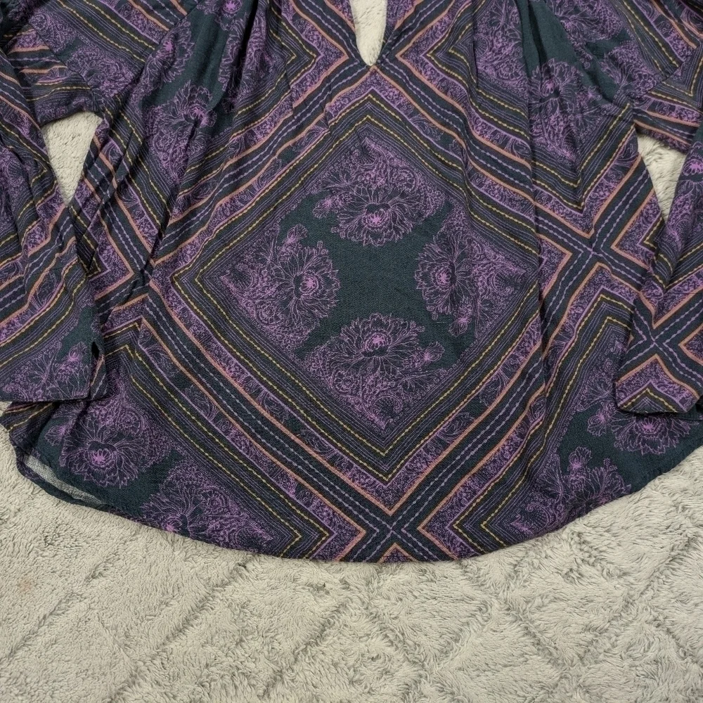 Free People Shirt XS Purple Lavender Print Walking On A Dream Tunic Blouse Boho